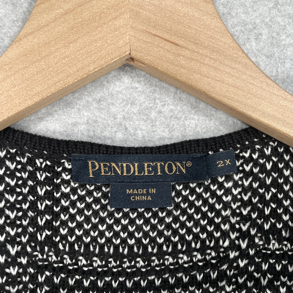 Pendleton Knit Cardigan Sweater Womens 2X White Black Check Long Sleeve - Image 4 of 4