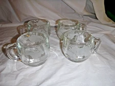 Coffee Mugs "WORLD GLOBE" Etched Glass  Set Of 4 Vintage Nestle Nescaf