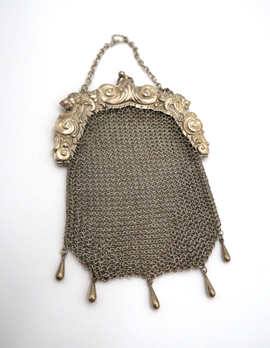 t328 Borsa a mano vintage argento sterling W&L in metallo, maglia a catena argento scritta - Foto 2 di 14
