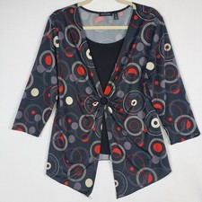 Vintage Notations Long Sleeve Shirt Top Womens Sz L Made in USA Black Red White