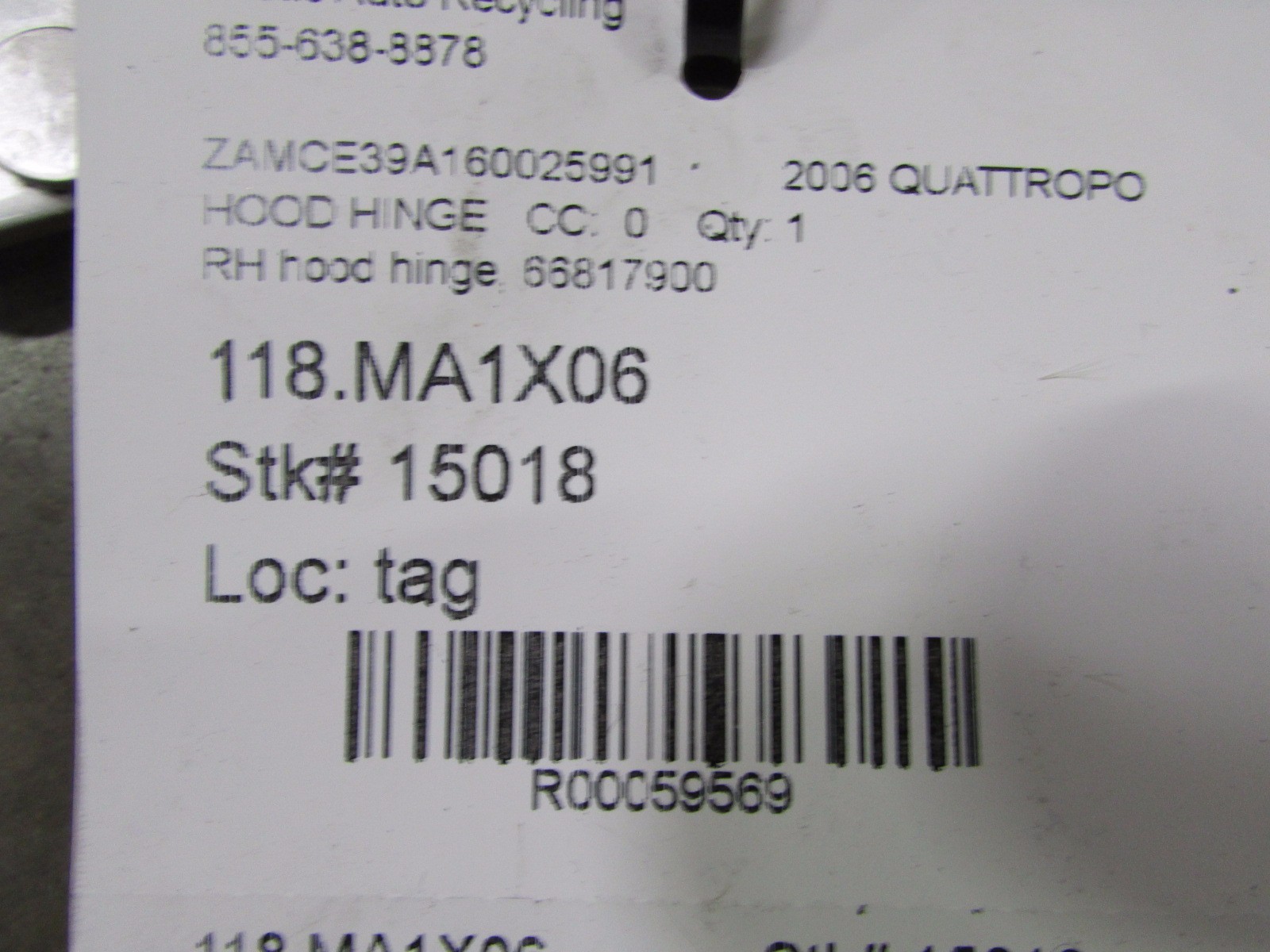 Maserati Quattroporte, RH, Right Hood Hinge, Used, P/N 66817900