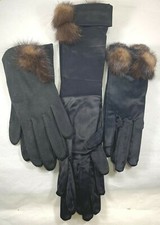 VINTAGE COTTON STRETCH GLOVES WITH FUR ACCENTS SIZE 6