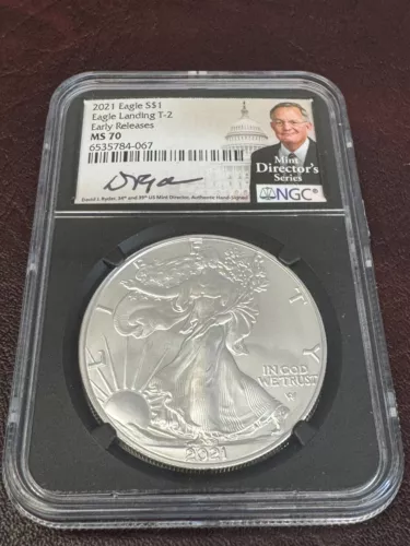 2021 Silver Eagle Dollar Landing T-2 NGC MS70 Early Release Ryder Signed $1