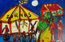 PETER Robert KEIL >Zirkus Krone< HAND-SIGNIERT, dat. `76, 92x62, Öl + Rahmen 