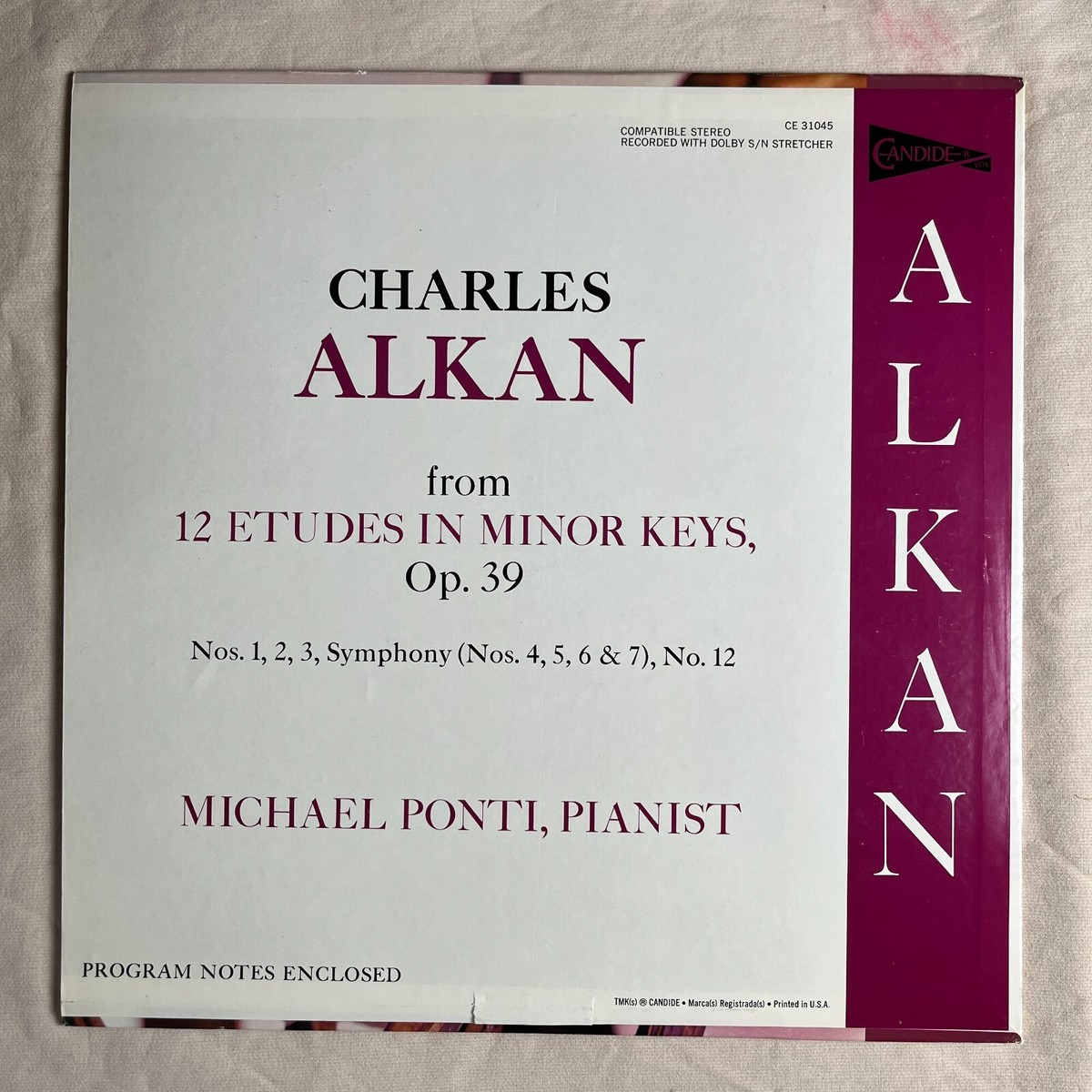 ALKAN From 12 Etudes In Minor Keys 1971 Vinyl LP Candide CE