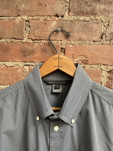 Marc Jacobs, Vintage Marc Jacobs Men’s Shirt, Sz Large, Gray 100% Cotton, Gold Top Stitching