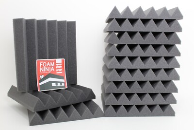 Foam Ninja - Acoustic Wedge Panels - 2  X 12  X 12  Eco Series - Charcoal Black