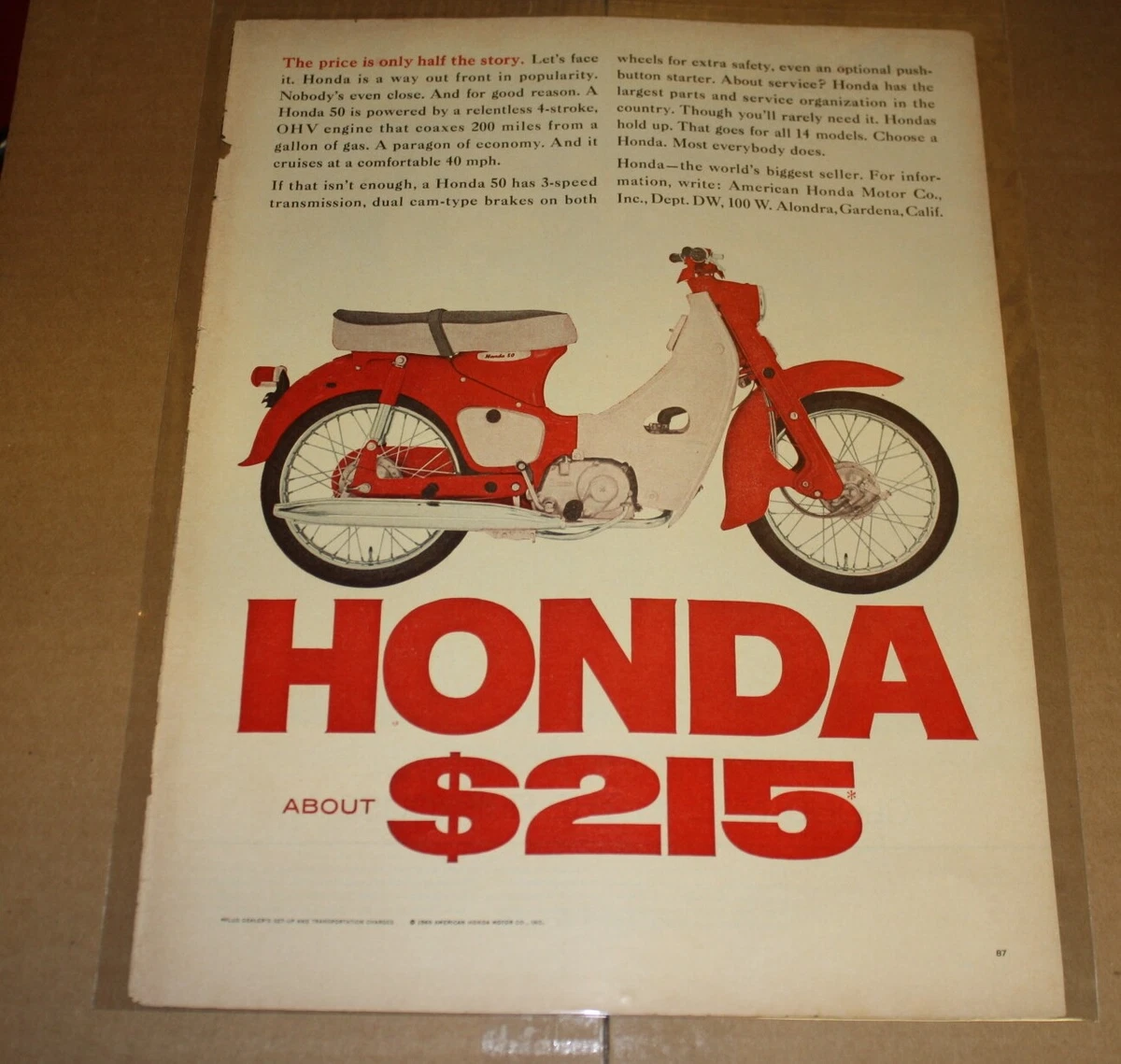 1965 Honda 50 Motorcycle Ad eBay