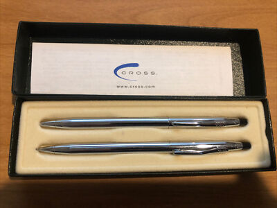 Vintage Cross Chrome Ballpoint Pen and Mechanical Pencil Set in Original Box