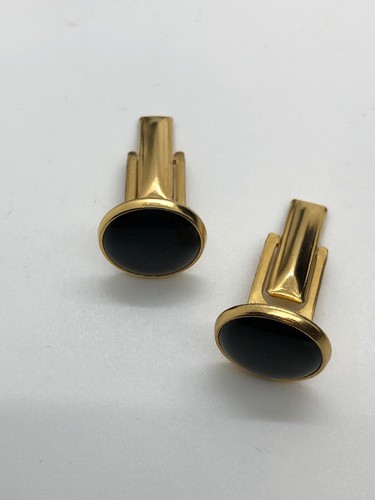 Vintage Goldtone And Black Round Cufflinks - Picture 3 of 7