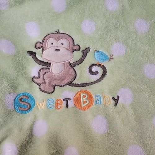 Garanimals Sweet Baby Fleece Baby Blanket Monkey Green White Polka Dots 39x30 EU