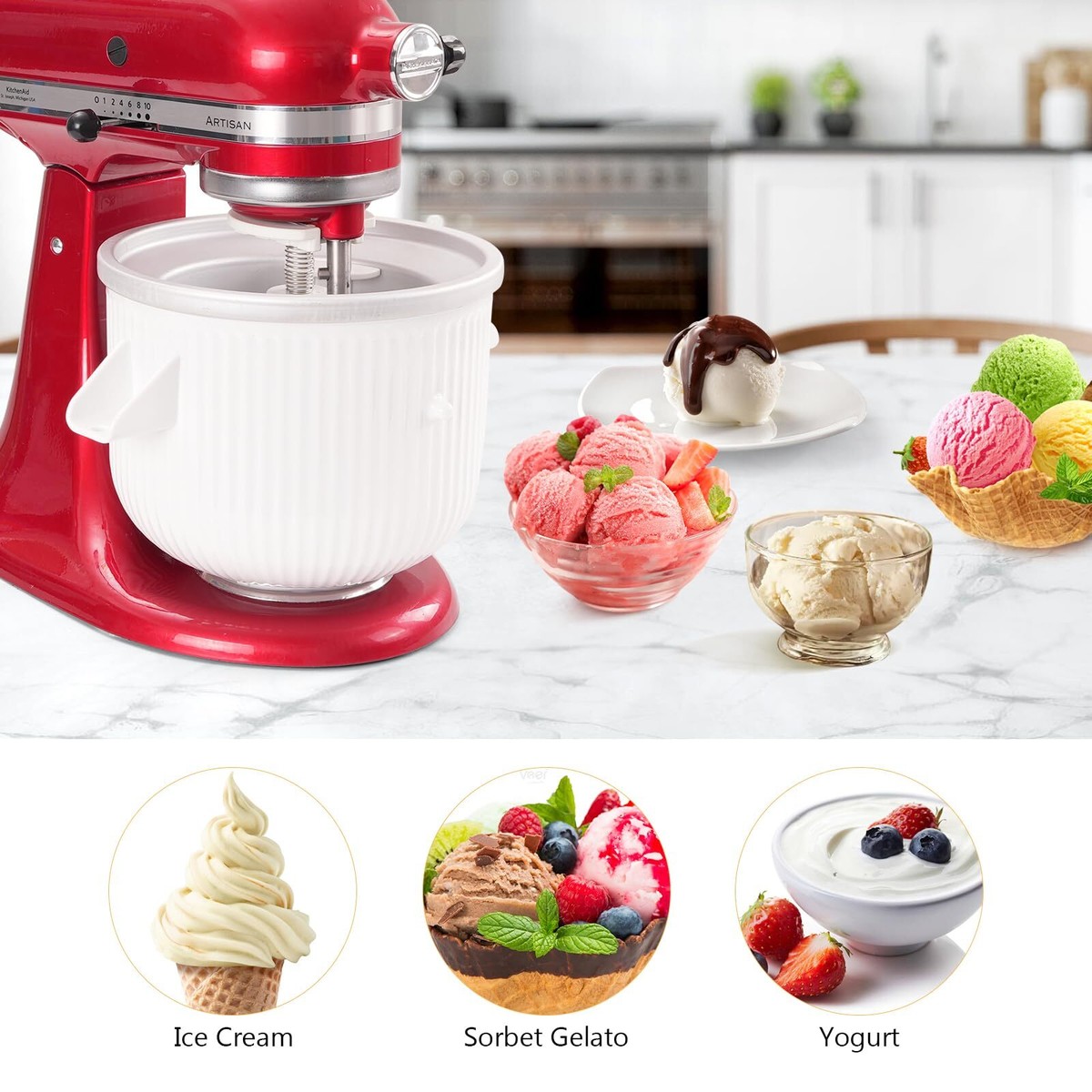 Accessorio Gelatiera Per KitchenAid - Ciotola Da 2 Quart Per Gelato E Yogurt Congelato - Foto 6