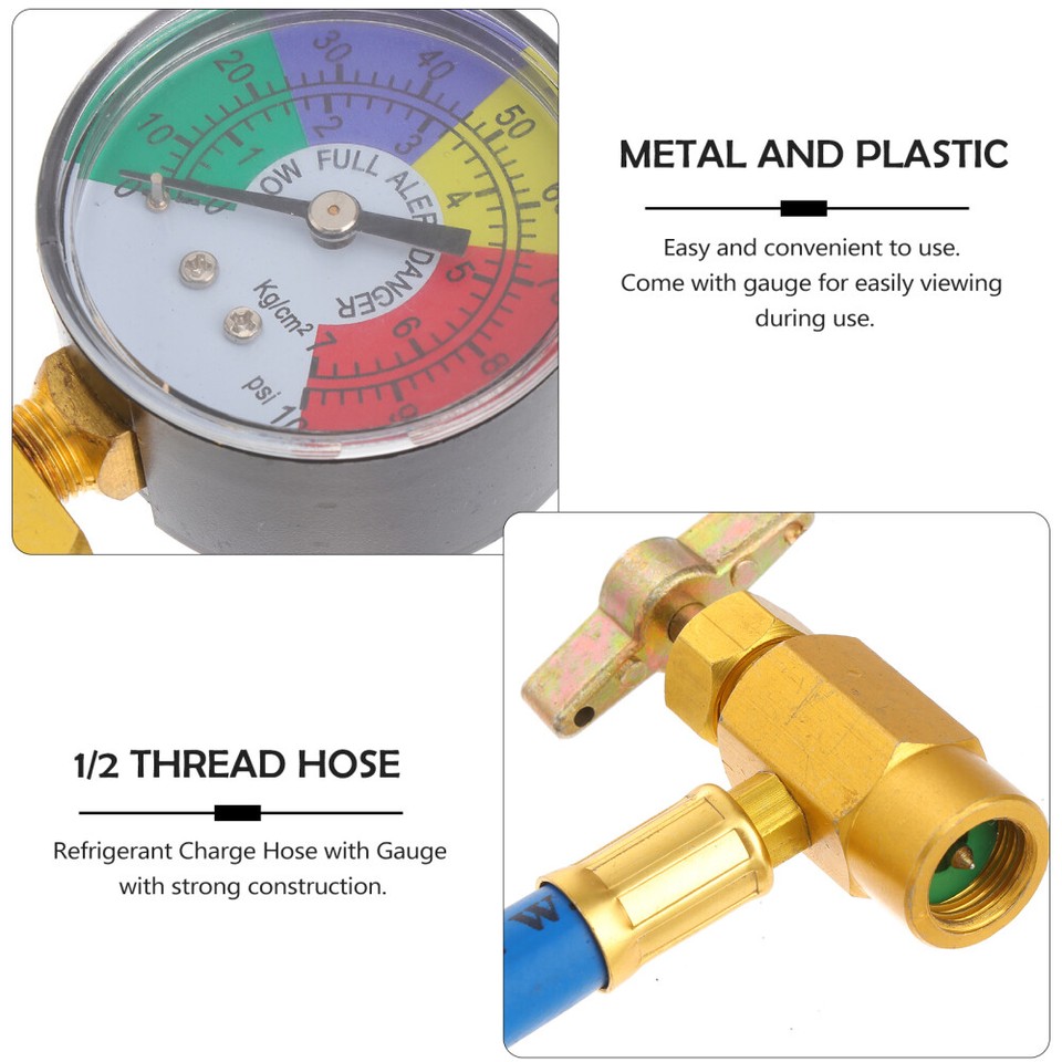 Man Refrigerant Charging Hose with Gauge Fridge Gas Refill Kit Regas