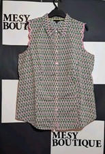 Talbots Pineapple Printed sleeveless collared button down shirt Womens Pink  14