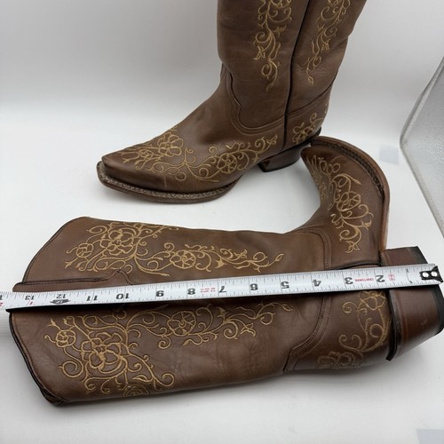 TANNER MARK Leather Brown Flower Pattern Stitched Snip Toe Boot Womens 7.5 - Picture 3 of 17