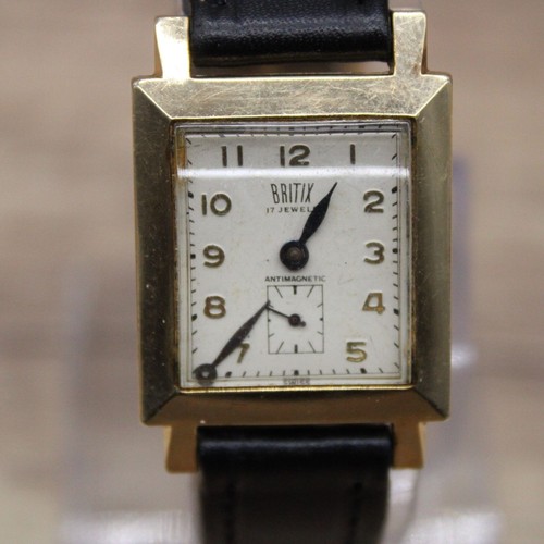Orologio Vintage Britix 17 jewels Unisex Acciaio Inox Tono Oro Quadrante Rettangolare - Foto 3 di 8