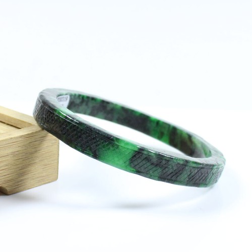 70mm Chinese Hand-carved Green Black Jadeite Jade Gems Bangle Bracelet j7769 - Picture 7 of 10