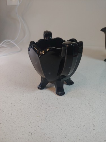 Vintage Black Amethyst Depression Glass Footed Creamer And Sugar Set AS IS - Picture 6 of 22