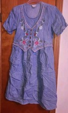 Vintage LGS Size 12 Womens Modest Dress Tie Vest On Front Denim Blue