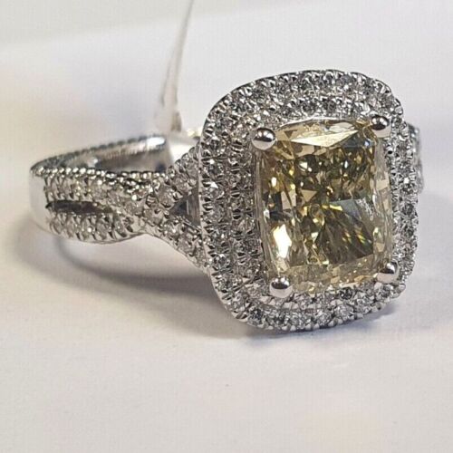 2.50 Ct Natural Cushion Diamond Double Halo Engagement Ring In Platinum For Her