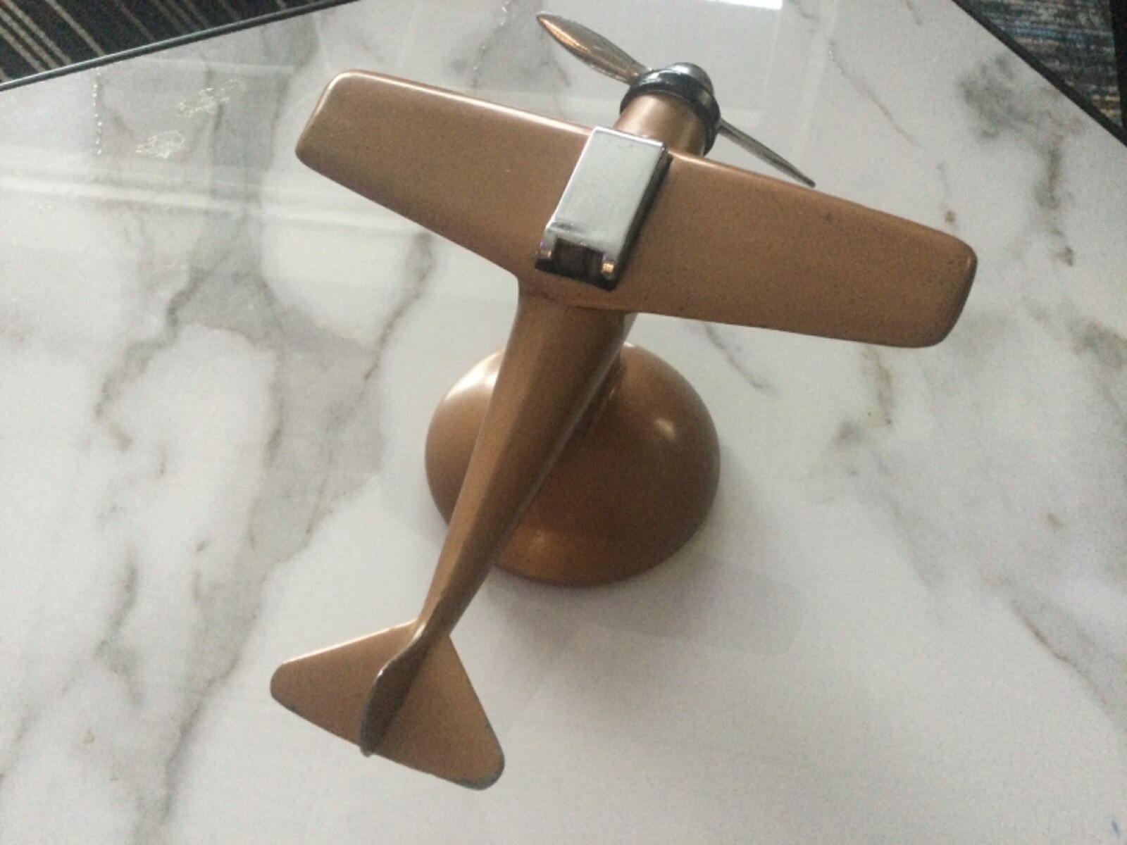 RARE ANTIQUE 1930's DEMLEY HAMILTON COPPER AIRPLANE TABLE LIGHTER
