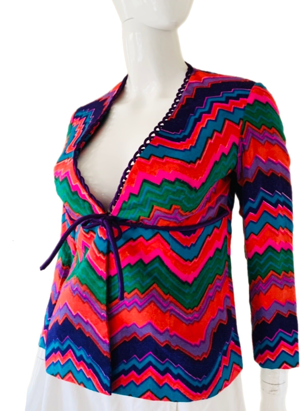 Vtg Late 60’s Dayglo Abstract Chevron Print Top C… - image 1