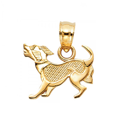 14K Solid Yellow Gold Puppy Pendant - Dog Polished Necklace Charm Women Men