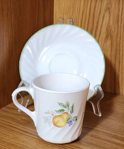 Corelle Mug / Cup & Saucer 1 Set- CHUTNEY Fruit White Swirl 3.5" Excellent!