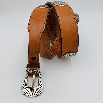 Leather Belt with Conch Vintage Vintage Sterling Silver Southwest Concho Belt on Leather* - Etsy main image 2