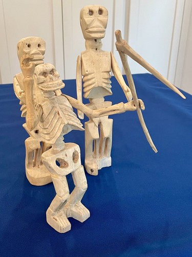 3 Mexican Day Of The Dead Skeleton Wood Carvings Oaxacan Vintage Folk Art - Picture 14 of 14
