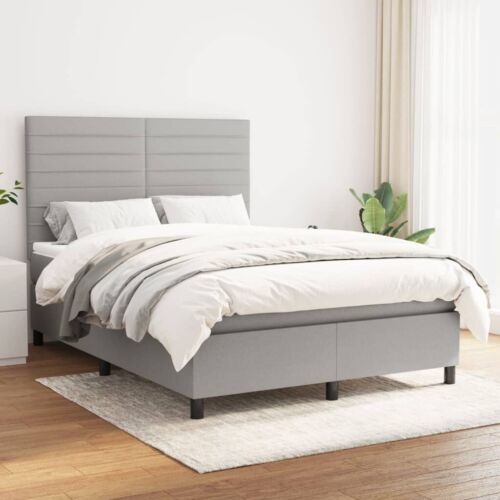 Box spring bed with mattress light gray 140x190 cm fabric-