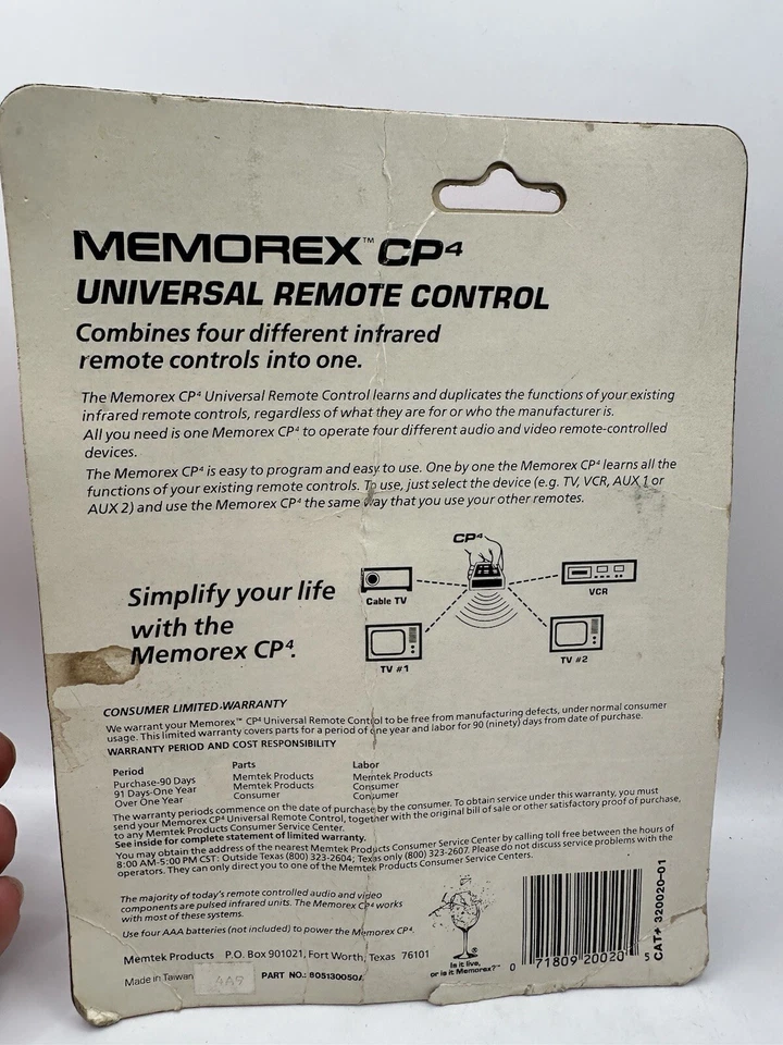 Vintage Memorex CP Universal Remote Control - in packaging. - Image 4 of 4