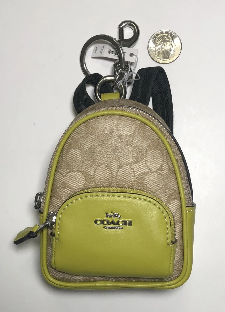 NWT Coach Mini Court Backpack Charm Keychain in Signature Canvas Key Lime C7803