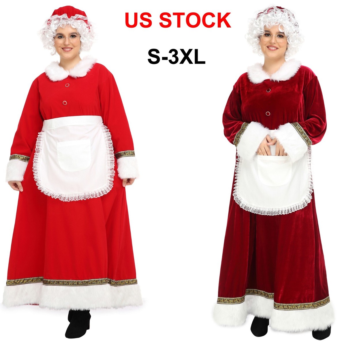 mrs santa christmas dress Deluxe Claus Claus Long Costume Xmas Outfit long mrs claus dress
