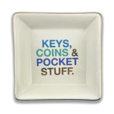 LOVE KATE'S Keys, Coins & Pocket Stuff Ceramic Trinket Tray Man Dish Decorative Gift For Him