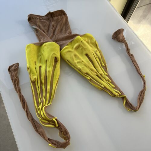 Rare! URB Clothing Original Latex Drippy Yellow Tights Stocking Paint Drip Rave - Picture 4 of 10