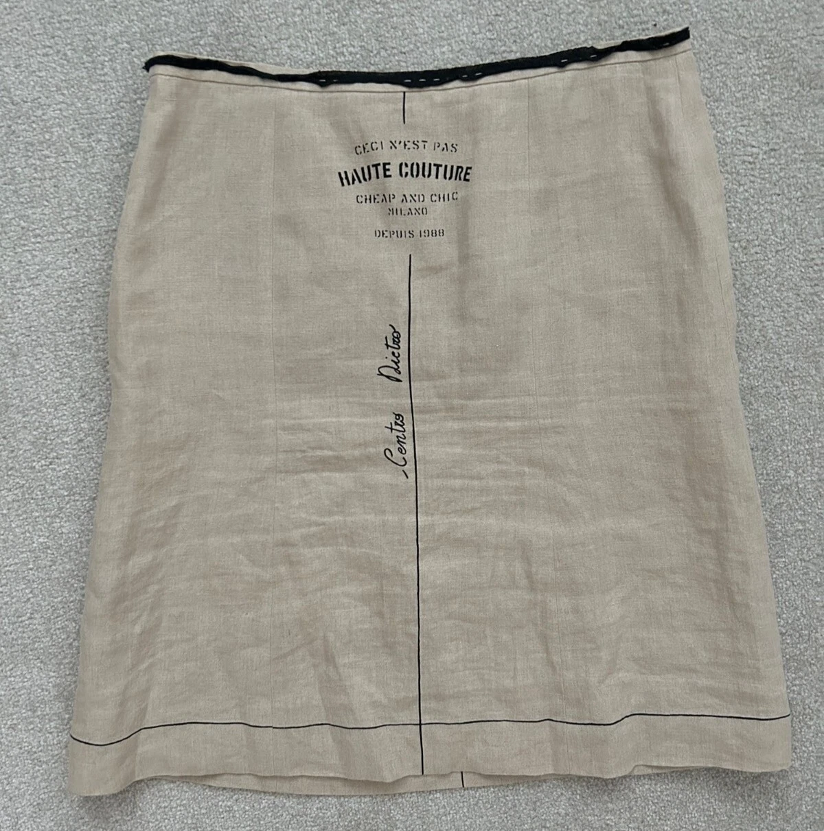 Gonna Moschino Black Linen Ceci N est non haute couture IT44 UK12 rara