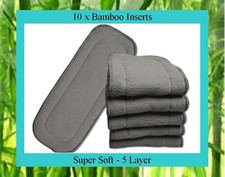 10 x Bamboo 5 Layer Charcoal Inserts / Boosters for Cloth Nappies 35cm x 13.5cm