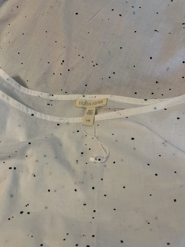 EILEEN FISHER Tunic Top L White Voile Splatter Print Caftan Organic Cotton NWOT - Picture 5 of 6