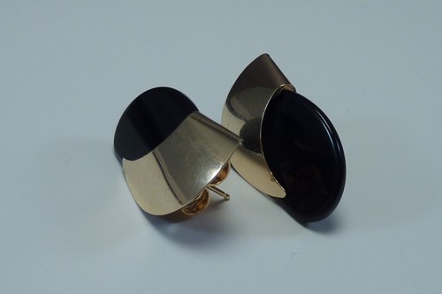 Pendientes de gota de lucita de oro amarillo y negro de 14 K - Imagen 3 de 6