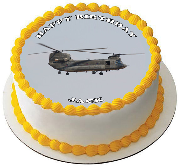 CHINOOK MILITARY HELICOPTER 7.5"" ROUND PREMIUM Edible RICE WAFER Cake Topper D1