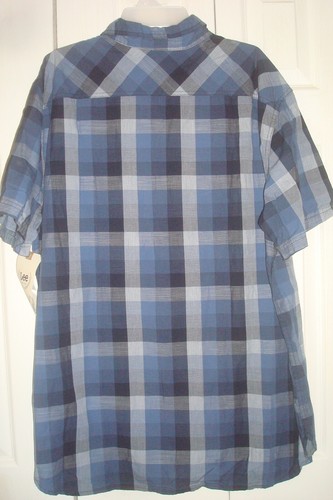Mens Button Front Shirt Lee Size XXL (2 XL) Pockets Navy Check Short Sleeves - Picture 2 of 2