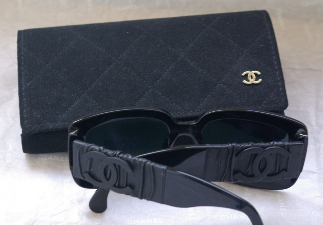CHANEL STUNNING SUNGLASSES RECTANGULAR BLACK LEAT… - image 9