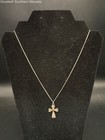 18" Sterling Silver Chain Filigree Cross Pendant Necklace with Garnet Center — photo 2