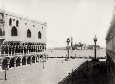 Venice Piazzetta Doge's Palace Italy Columns Lagoon San Vtg. Photo 19thC.