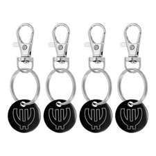 4Pcs Shopping Trolley Token Key Ring, Round Label Keychains, Black