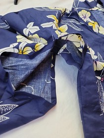 Japanese Style Kimono Cotton Yukata Blue Floral Dragonfly NO Belt 63" Long