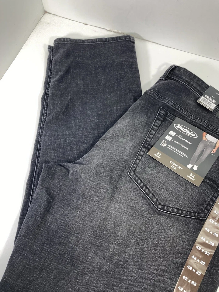 Buffalo Jeans Men 42X32 Black Denim Pocket Stretch Straight Leg Medium Wash NWT - Image 3 of 4