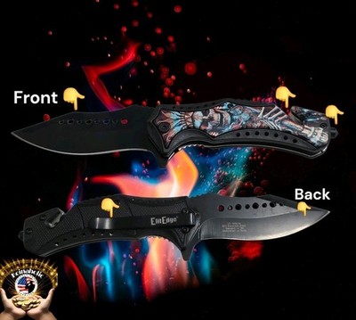 Elit Edge 5024 Skull Design Pocketknife Stainless Steel Blade   Fast Ship    