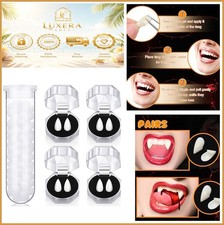 Vampire Fangs Teeth 4 Pairs Halloween Cosplay Dentures with Adhesive Resin